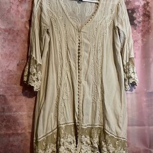 Chic Beige Embroidered Women's cardigan with lace detail